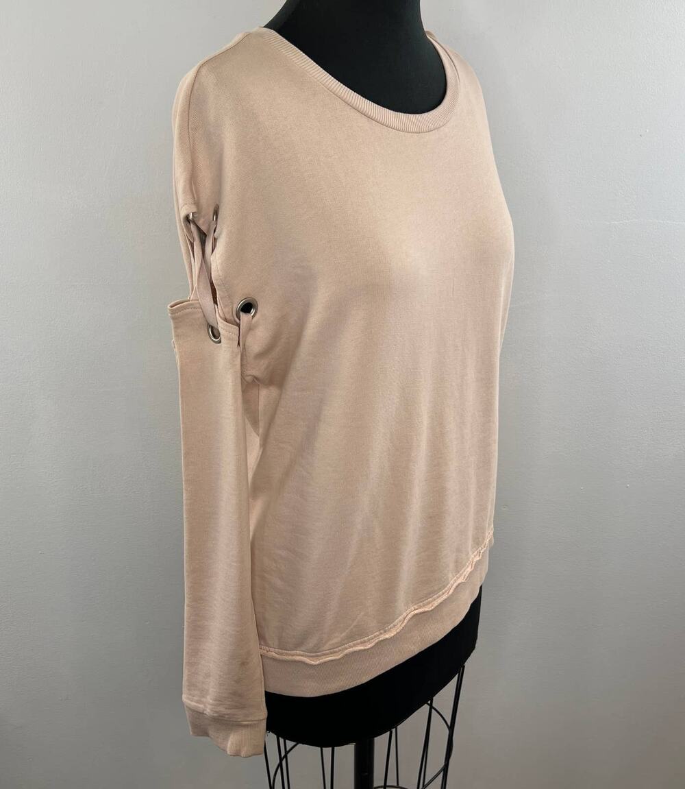 JOE'S Jeans Alice Lace Up Sleeve Nude Beige Sweatshirt Pullover Top Neutral XS